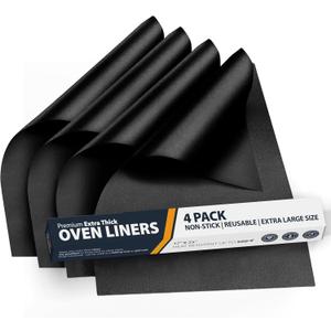 Oven Liners for Bottom of Oven - 4 Pack Large Heavy Duty Mats, 17x25 Non-Stick Reusable Liner for Electric, Gas, Toasters, Grills - BPA & PFOA Free Kitchen Accessory to Keep It Clean (Black)