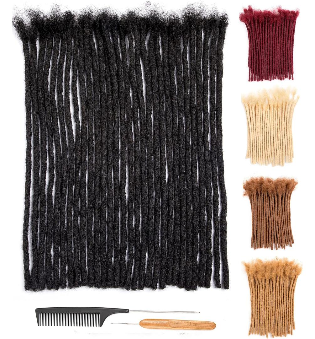 DAIXI 0.24Inch Thickness 14 Inch 30 Strands 100% Real Human Hair Dreadlock Extensions for Man/Women Full Head Handmade 0.6cm Thinner Can Be Dyed and Bleached Soft Dreadlocks with Needle and Comb