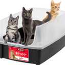 IRIS USA Cat Litter Box XX-Large Open Top with High Sided Walls Tall Scatter Shield Scoop Included Easy Clean Plastic Pan for Big Cats Kittens Multi-Cat Households 30"L x 20"W x 14"H Black