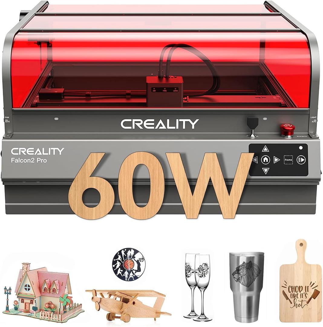 Creality Laser Engraver Falcon2 Pro 60W, Desktop Diode Laser Cutter and Engraver Machine with Enclosure,Smart Camera,Air Assist,Engraving Machine for Wood Acrylic Leather Stone(Laser 60W), Based on the inspection of the top packaging layer, all core technical modules required for assembly and operation are present and accounted for. The components are in pristine, factory-packed condition."