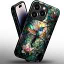 Compatible with iPhone 14 Pro Max Case,Hybrid 2-Layer Hard Shell Silicone Case - Stained Glass Hummingbird - Scratch Resistant Shockproof Cover
