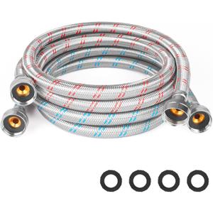 Washing Machine Hoses,8ft Washer Hoses 2pack " Stainless Steel Braided Burst Proof Water Supply Lines Universal Fit to Hot and Cold Connector (Straight Connection)