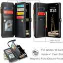 Defencase for iPhone 17 Pro Max Case Wallet with RFID Blocking Card Holder for Women and Men, Fashion PU Leather Magnetic Snap Flip Zipper Strap Wallet Phone Case for iPhone 17 Pro Max 6.9", Black