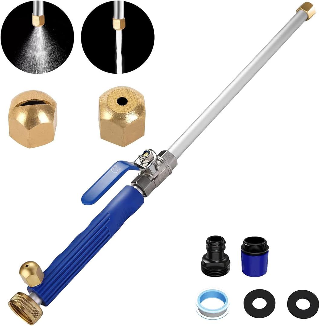 Fixcroy 18 Inch Garden Hose Power Wand, 2 Nozzles Pressure Washer Hose Attachment for Gutter Car Patio Window Cleaning