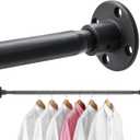 Closet Clothes Hanging Rod, 15-25 inch Adjustable Size, Screw Fixing Connection, for Closet Wardrobes Laundry RV, Black