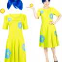 Chuangdi 3 Pcs Halloween Costume Set Include Short Blue Wig Yellow Movie Party Dress Crystal Ball for Women (XX-Large)