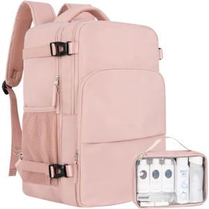 Travel Backpack for Women, Flight Approved Carry On Backpack with USB Charging Hole, Lightweight Travel Bag, Waterproof Causal Bookbag for College, Travel, Work (Large, Pink)