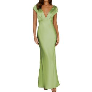 Halfisland Womens Summer Satin V Neck Cap Sleeve Backless Maxi Dress Elegant Twist Cut Out Midi Dresses Wedding Guest, XS