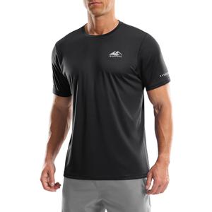 Men's UPF 50+ Sun Protection Dry Fit Workout T-Shirts Rash Guard Swim Shirts Moisture Wicking Tee for Athletic, Beach, Hiking (Black, M)