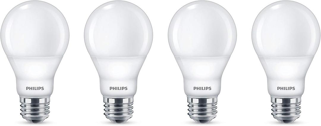 Philips LED 4 Pack A19 Soft White Dimmable Warm Glow LED, 2200-2700 Kelvin, 800 Lumen, 8.8W=60W, E27 Base