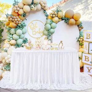 White Table Skirt for Rectangle Tables Chiffon Table Skirt 9FT Sheer Tablecloth for Birthday Party Sweetheart Cake Table Decoration Wedding Table Skirt
