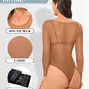 ZNVGIRL Women's Mesh Bodysuit Long Sleeve Sheer T Shirt Slim Fit Basic Body Tops(Nude,M)