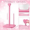 Leinuosen Valentines Day Pink Heart Paper Towel Holder Cute Heart Wooden Paper Towel Holder Pink Bathroom Countertop Accessories Kitchen Roll Stand Organizer Standing Apartment Decor Housewarming Gift