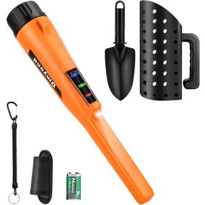Dmyond Metal Detector Pinpointer & Accessories - IP68 Full Waterproof Handheld Pin Pointer Wand with 3 Modes - Includes Sand Sifter Scoop and Shovel for Beach Digging, Treasure Hunting (Orange)