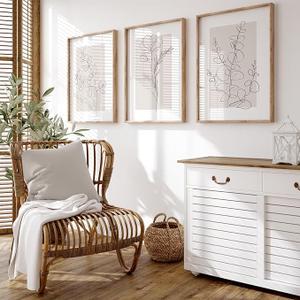 Neutral Botanical Prints Wall Art Flower Minimalist Canvas Wall Decor Vintage Line Wall Art Floral Plant Painting Pictures Beige Boho Artwork Farmhouse Poster for Bedroom 24x36x3 Inch Wood Framed