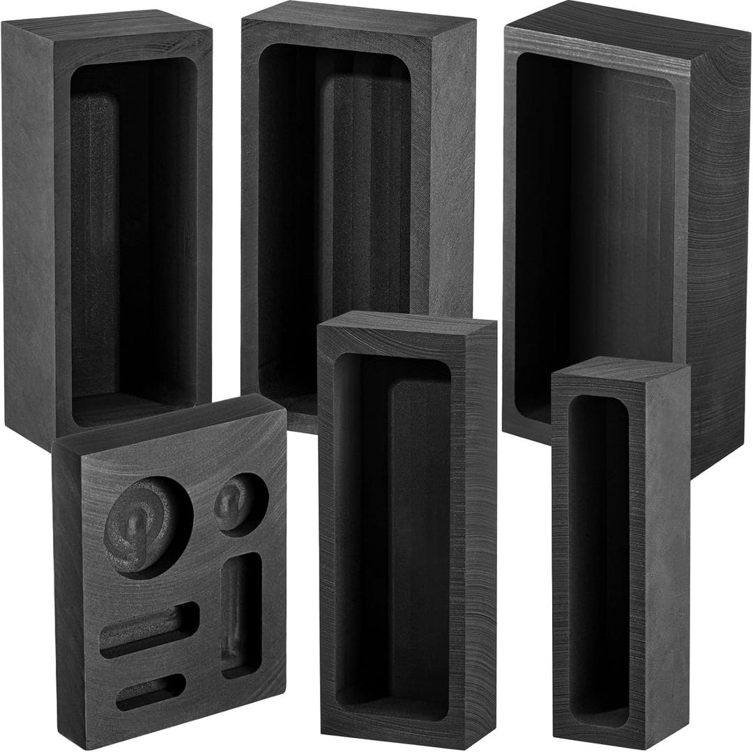 Layhit 6 Pcs Graphite Casting Ingot Molds Casting Smelting Molds for Melting Refining Gold Silver Aluminum Copper Brass