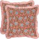 Ridhi Modern Farmhouse Pillow Covers Decorative Cotton Throw Pillow Covers Set of 2 Dark Salmon Pink Cushion Covers with Ruffle for Couch Sofa Bed Living Room Spring Home Decor 20x20