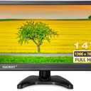 Haiway 14 Inch Security Monitor, 1366x768 Resolution Small PC Monitor Built-in Speakers with HDMI/VGA/BNC/AV Ports, Home Office Mini hdmi Monitors for Laptop, CCTV Camera, Gaming with Remote Control