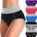 MISSWHO Cotton High Waisted Womens Underwear Soft Stretch Breathable Full Coverage Ladies Panties Multipack (Large, Multicolor 5aa)