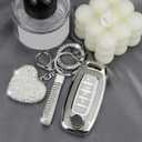 Key Fob Cover with Diamond Keychain Compatible with Nissan Car Key Holder Compatible with Nissan Rogue Pathfinder (2023 2024 2025) Sentra (2024 2025) for Women, 5 Buttons (Silver-Heart)