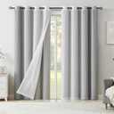 Grey Blackout Window Curtains for Kids Room 95 Inch Length Mix & Match Double Layers Grommet Curtain Panels Grey Ombre Sheers Overlay 90% Room Darkening Thermal Drapes for Patio, 52" w 4 Pieces