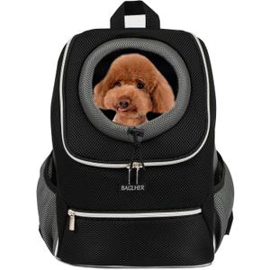 BAGLHER Dog Carrier Backpack for Small Dogs - Front Breathable Pet Backpack with Safety Buckle, Adjustable Hands-Free Design for Hiking, Cycling, Camping & Outdoor Use - Black, Size Large 10-14 lbs