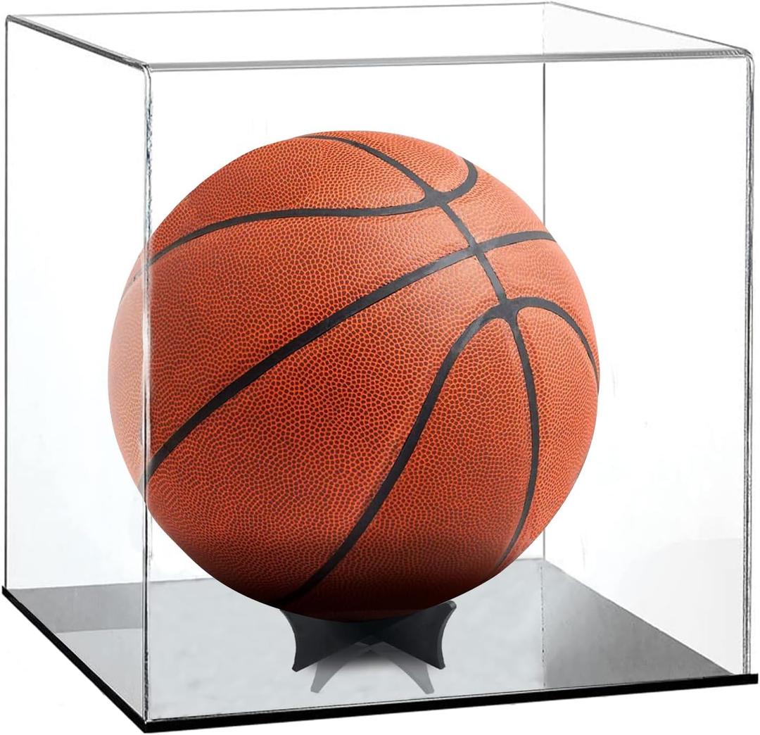 Clear Basketball Display Case Acrylic Box Football Basketball Storage Collectible Sports Memorabilia Holder with Stand(Product Includes Protective Film on Both Sides)
