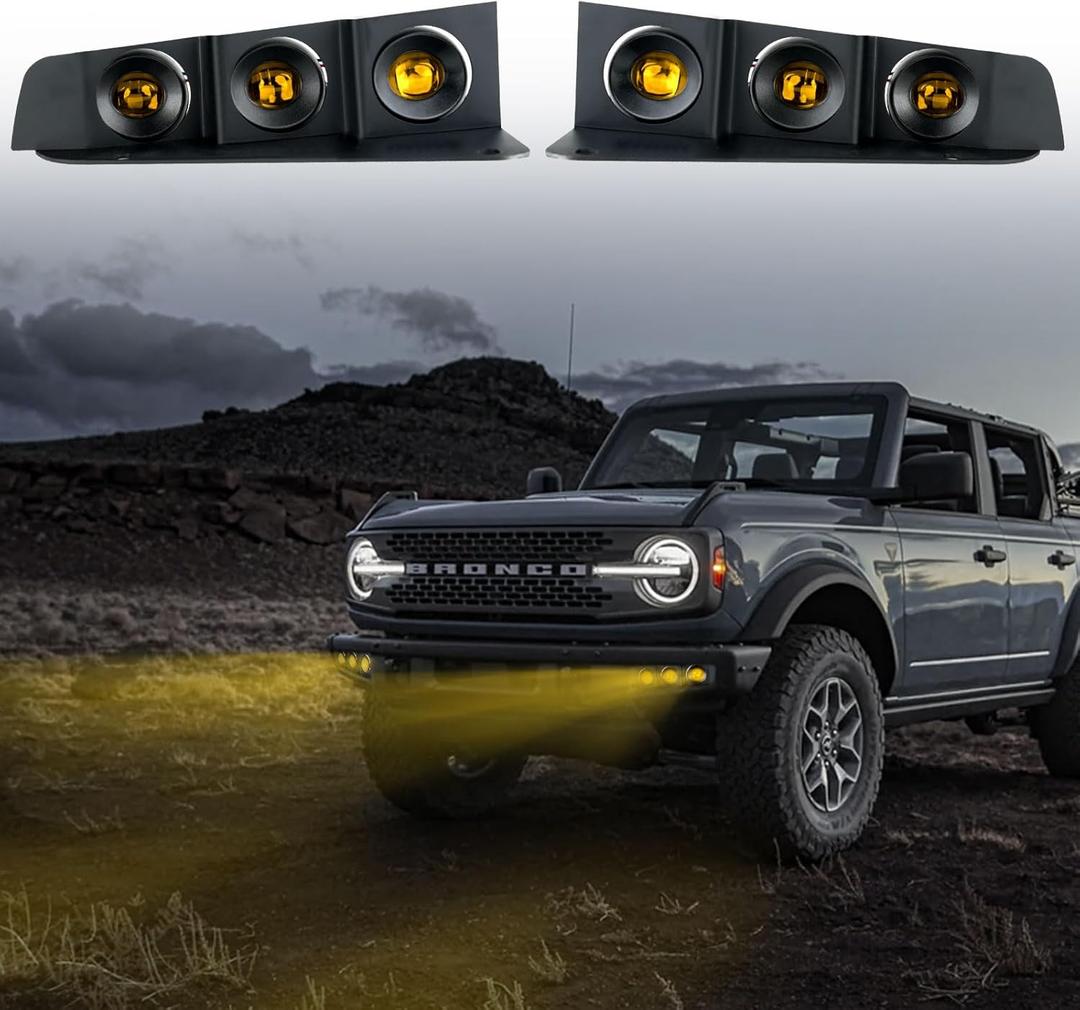 LED Front Bumper Fog Light with Mounts, Modular Bumper Fog Lamps Accessories, Ultra-Bright Amber Light Source Compatible with Ford Bronco 2021 2022 2023 2/4 Door