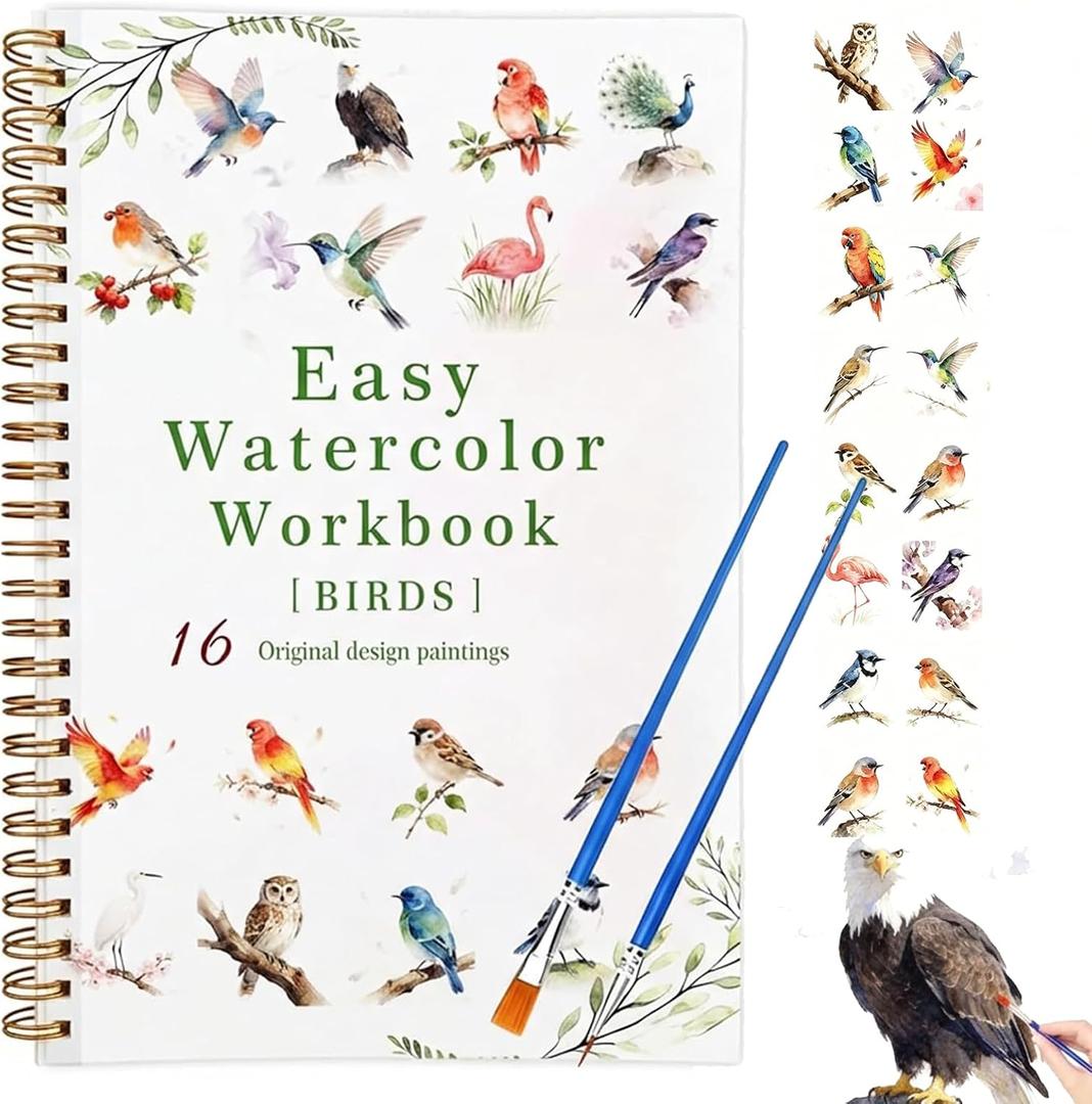 3 x Beginner Friendly Bird Travel Watercolor Set & Watercolor Workbook | Features 12 Colors Watercolor Paint Set,16 Pages Spiral Bound Watercolor Paper Coloring Book As Gift For Adults And Kids