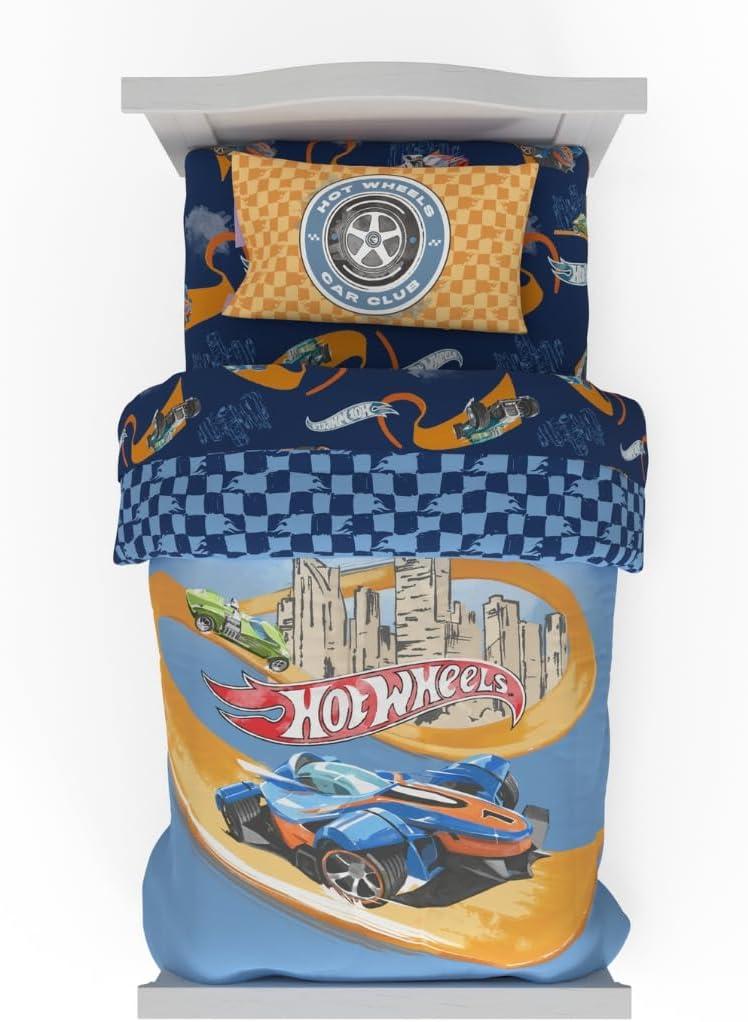 Hot Wheels Race Track 4 Piece Toddler Bed Set  Super Soft & Cozy Reversible Microfiber Comforter and Sheets (Officially Licensed Product) by Franco
