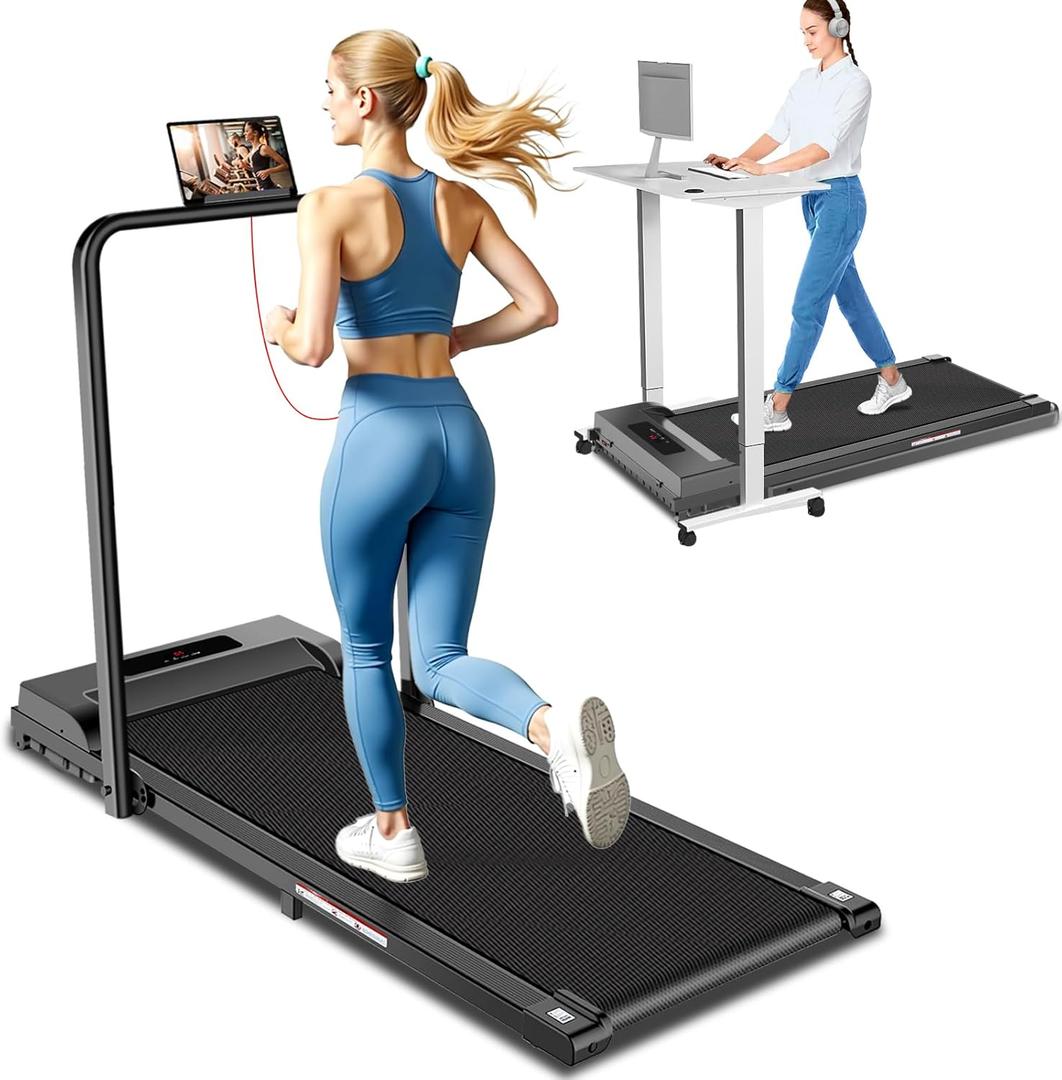 Walking Pad with Handle Bar, 3 in 1 Under Desk Treadmills with Remote Control, Electric Compact Treadmill,2.5HP Treadmills for Home Small Space, Portable Treadmill with Handle, 300 LBS Capacity