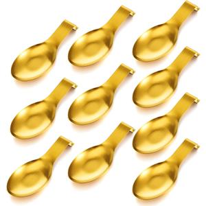 10 Pcs Gold Stainless Steel Spoon Rest, Spatula Ladle Holder Utensil Spoon Rest for Stove Top/Countertop Heavy Duty Ladle Holder for Kitchen Cooking Utensils, Dishwasher Safe, 3.8'' x 9.8''