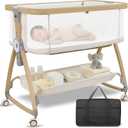 Bassinet Bedside Sleeper,Baby Bassinet,Rocking Bassinet,4-in-1 Full Mesh Quick Assembly Portable Bedside Crib with Mattress,Mosquito Net,6-Level Height Adjustable Bassinet with Travel Bag for Newborn | Breathable material