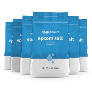 Amazon Basics Epsom Salt Soak, Fragrance Free, Magnesium Sulfate USP for Relaxation and Soothing Foot Soaking, 3 Pound Resealable Bags, 6-Pack