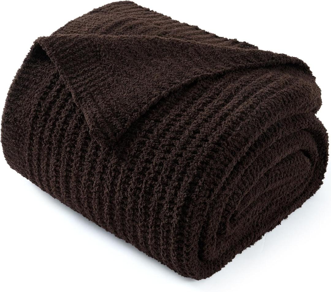 Striped Throw Blanket for Couch 50"X60", Dark Brown Microfiber Knitted Throws 550GSM Super Soft Warm Fuzzy Fluffy Plush Knit Blankets for Bed, Cozy Sofa Chair Living Room Home Decor
