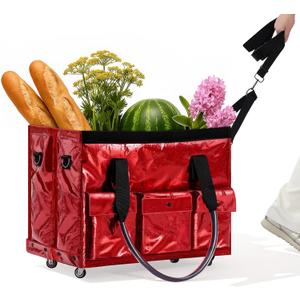 tobyto Reusable Grocery Bag on Wheels, 105L Foldable Rolling Tote, Shopping Trolley 66LBS Capacity - Water-Resistant for Laundry, Picnic, Storage & Travel (Red)