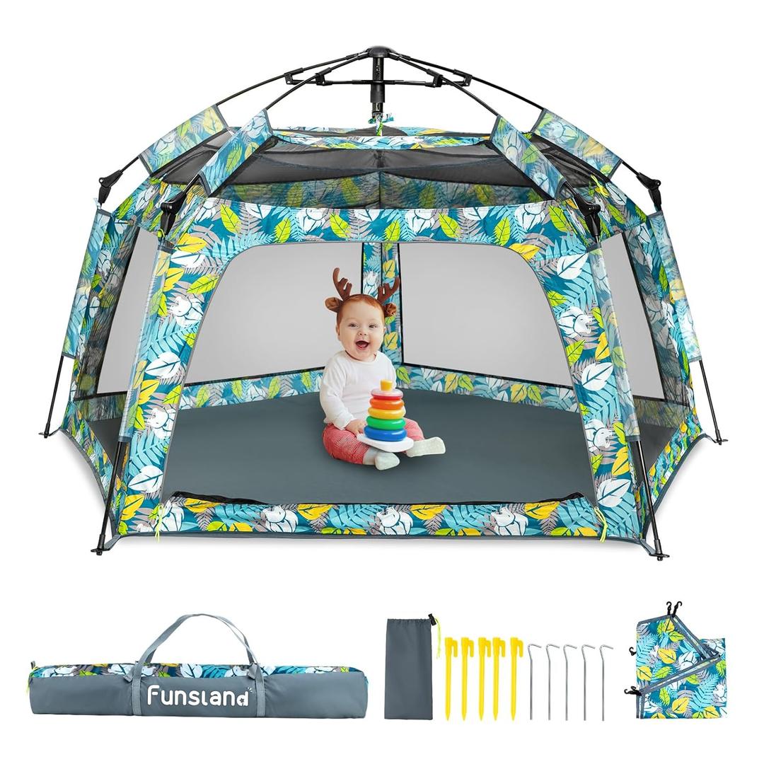 Baby Playpen Pop-up Tent - Outdoor & Indoor Play Tent for Beach with Canopy Travel Bag Portable Play Yard for Babies & Toddlers (Forest)
