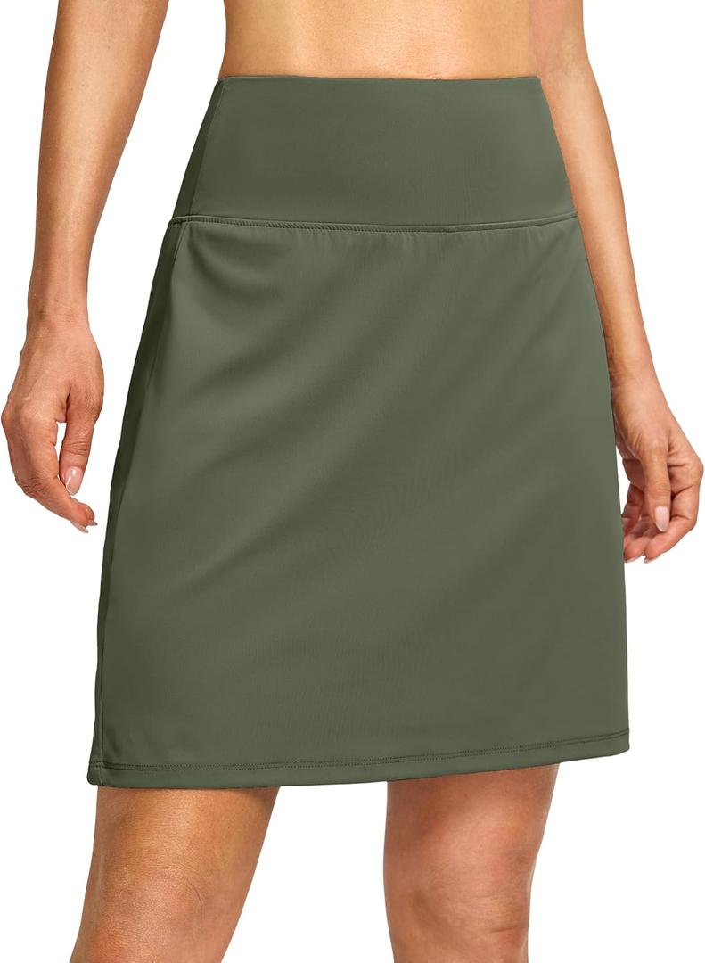 G Gradual 19" Skorts for Woman Knee Length Golf Skirt Long Athletic Tennis Skorts for Women Dressy Casual with Shorts Pockets (Sage Green, XL)