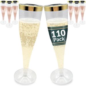 Reli. Champagne Flutes Plastic | 110 Pack | 4.5 oz - Gold Rim Clear | Premium Plastic Champagne Flutes | Party-Perfect for Celebrations