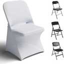 Trlyc Spandex Folding Chair Covers 30 Pcs Universal Fitted Stretchy Dining Chair Slipcovers for Wedding Party Banquet Flat-Front Chair Cover (White)