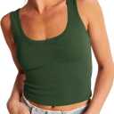 Artfish Women's Scoop Neck Sleeveless Knit Ribbed Fitted Casual Crop Tank Top (Medium, Emerald green)
