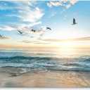 Goldfoilart Ocean Beach Sunset Canvas Wall Art for Bedroom Seagull Seascape Paintings Coastal Picture Framed Artwork for Bathroom Living Room Office Decor 20" x 40"