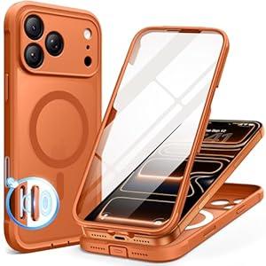 BERFY for iPhone 17 Pro Max Case, Compatible with MagSafe, Built-in 9H Tempered Glass Screen Protector and Camera Protection, Full Body Shockproof Translucent Matte Phone Case 6.9", Cosmic Orange