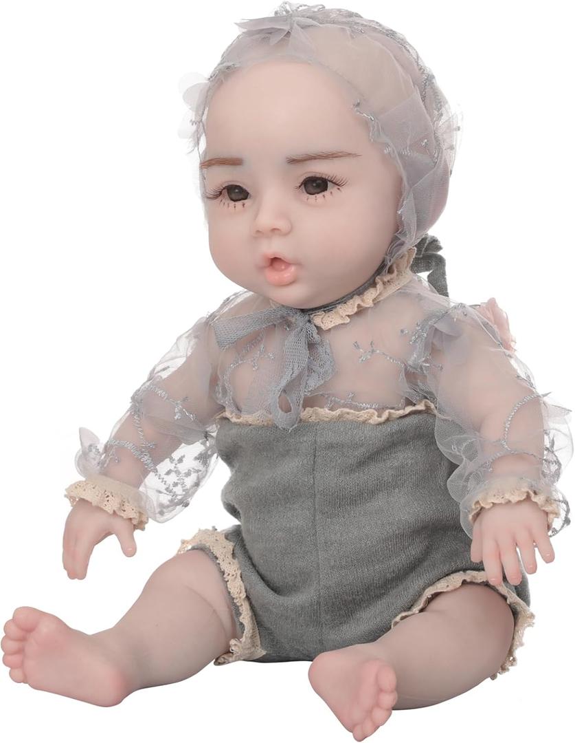 18.5inch Silicone Reborn Baby Dolls Full Body Silicone Real Newborn Baby Doll with Skeleton Can Drink and Wet Not Vinyl Birthday Gifts for Kids (Nude,No Hair-with Skeleton)