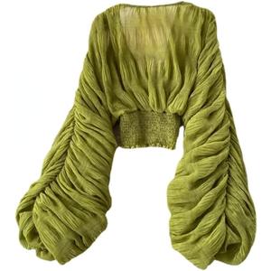Bell Sleeve Tops for Women Dressy Tops for Evening Wear Lace Blouses for Women (One Size, Green)