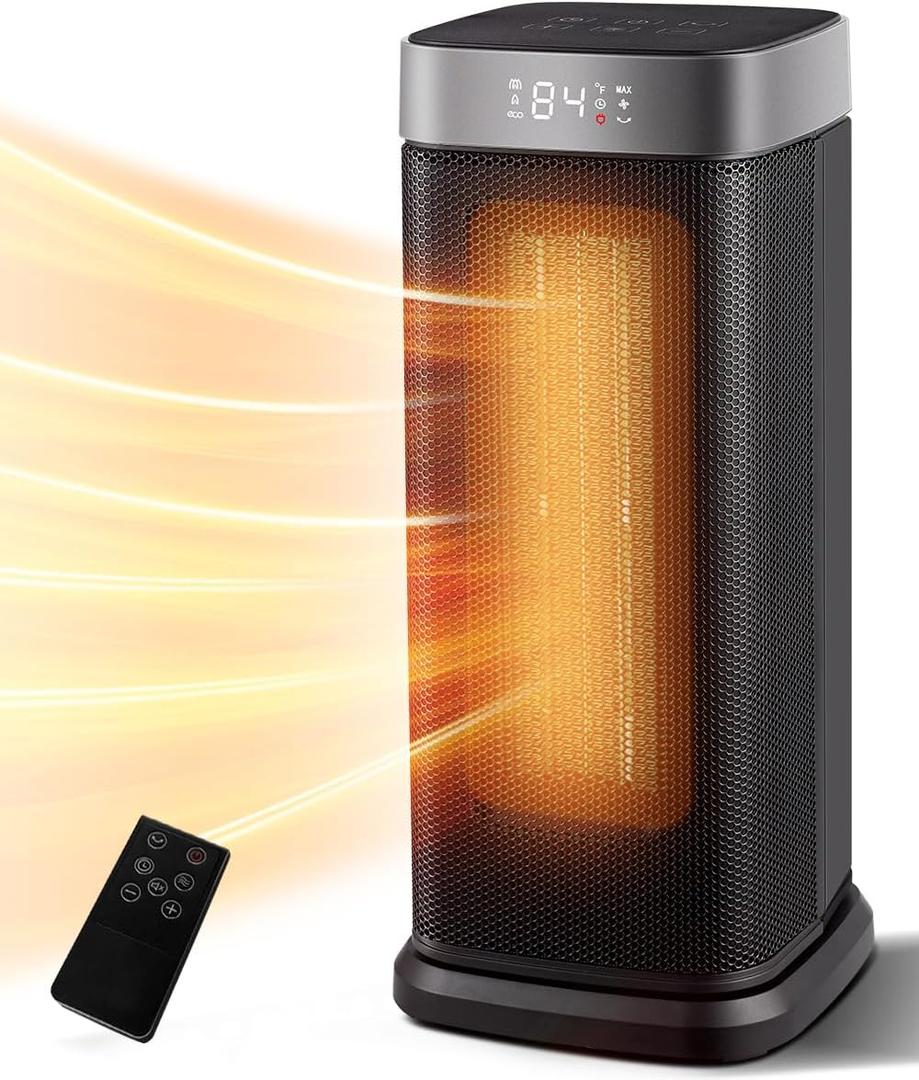 Sunnote Space Heater for Indoor Use, 1500W Electric & Portable Ceramic Heaters with 80Oscillating, Thermostat, 5 Modes, 24Hrs Timer, Room Heater with Remote, Fast Heating Safe for Bedroom Room Use (Black)