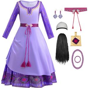 Princess Asha Costume for Girls Wish Asha Dress Up Kids Halloween Cosplay Outfits with Accessories (3-4 Years)