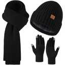 Winter Beanie Hat Scarf Gloves Set for Women, Slouchy Fleece Lined Womens Winter Hats Skull Cap, Knit Long Scarf Neck Warmer Touchscreen Gloves for Women Men, Warm 3 in 1 Set
