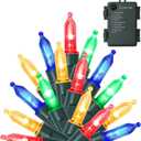 WATERGLIDE 50 LED Outdoor Christmas Lights, 16 FT Battery Operated Mini String Lights with 8 Modes & Timer, Xmas Tree Lights Waterproof for Patio Garden Party Wedding Holiday Decor, Multicolor