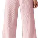 OYOANGLE Women's Ribbed Lounge Trousers Knit Comfy Drawstring Waist Straight Leg Pants (Medium, Pink)